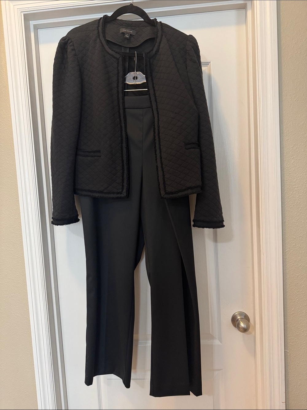 Ann Taylor Black Quilted Open-Front Jacket and Side- Zip Pants Size 16